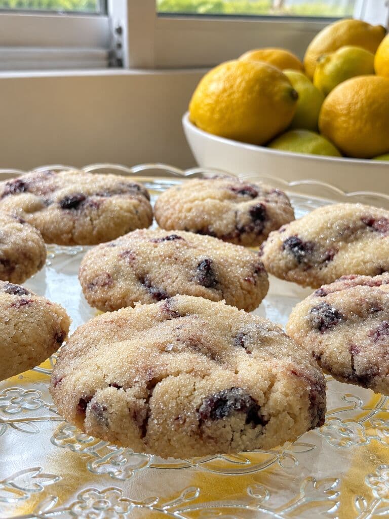 Galletas de arándanos con azúcar por encima en un plato de vidrio