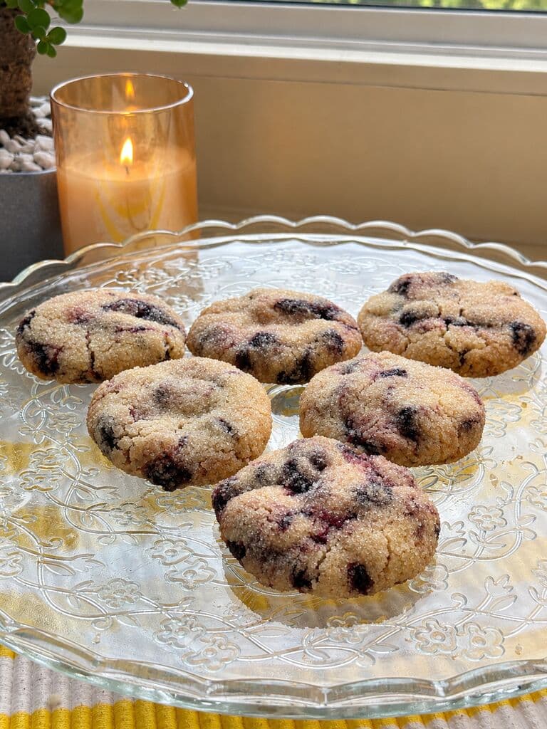 Galletas de arándanos servidas en un plato de vidrio